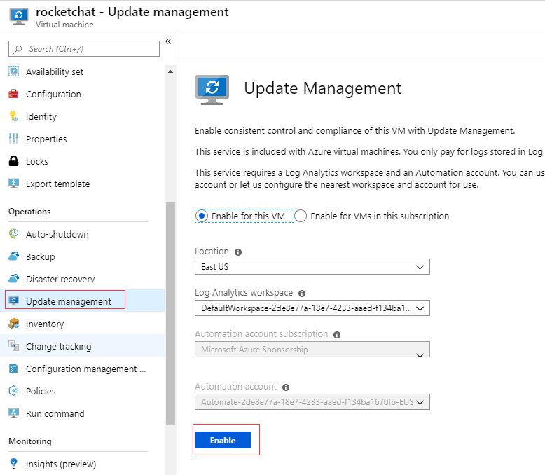 Enable update management