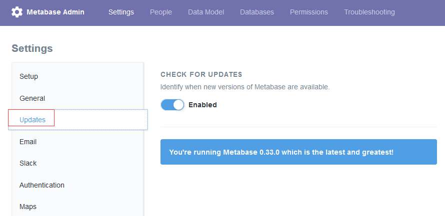 Metabase updates reminder
