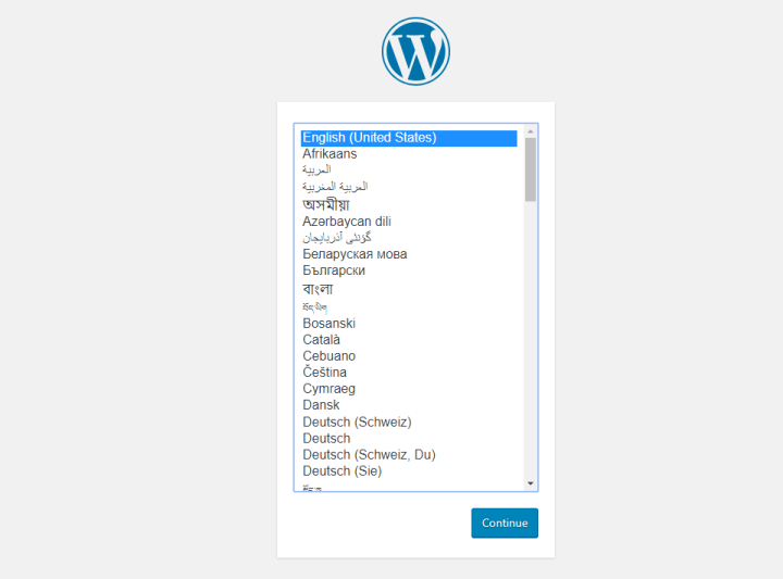 Wordpress installation language